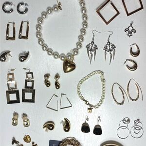 Accessories Bundle - Earrings, Necklace, bracelets, hair clip, buttons/pis